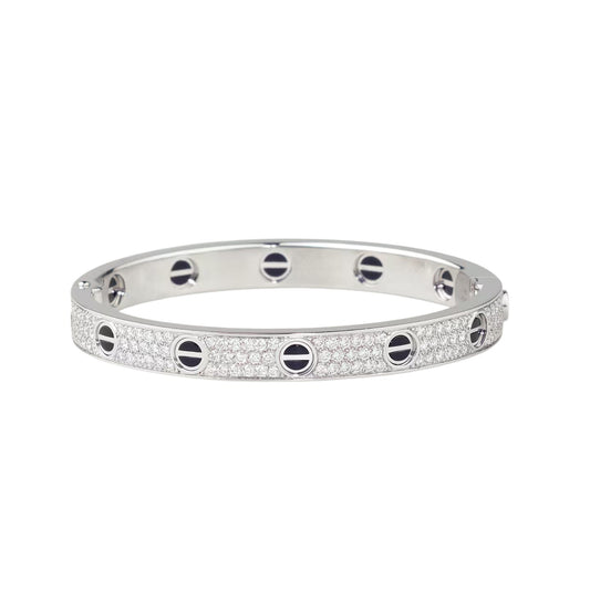 [Zalyn]CLASSIC 6.1MM LOVE BANGLE - DIAMOND PAVÉ & BLACK CERAMIC