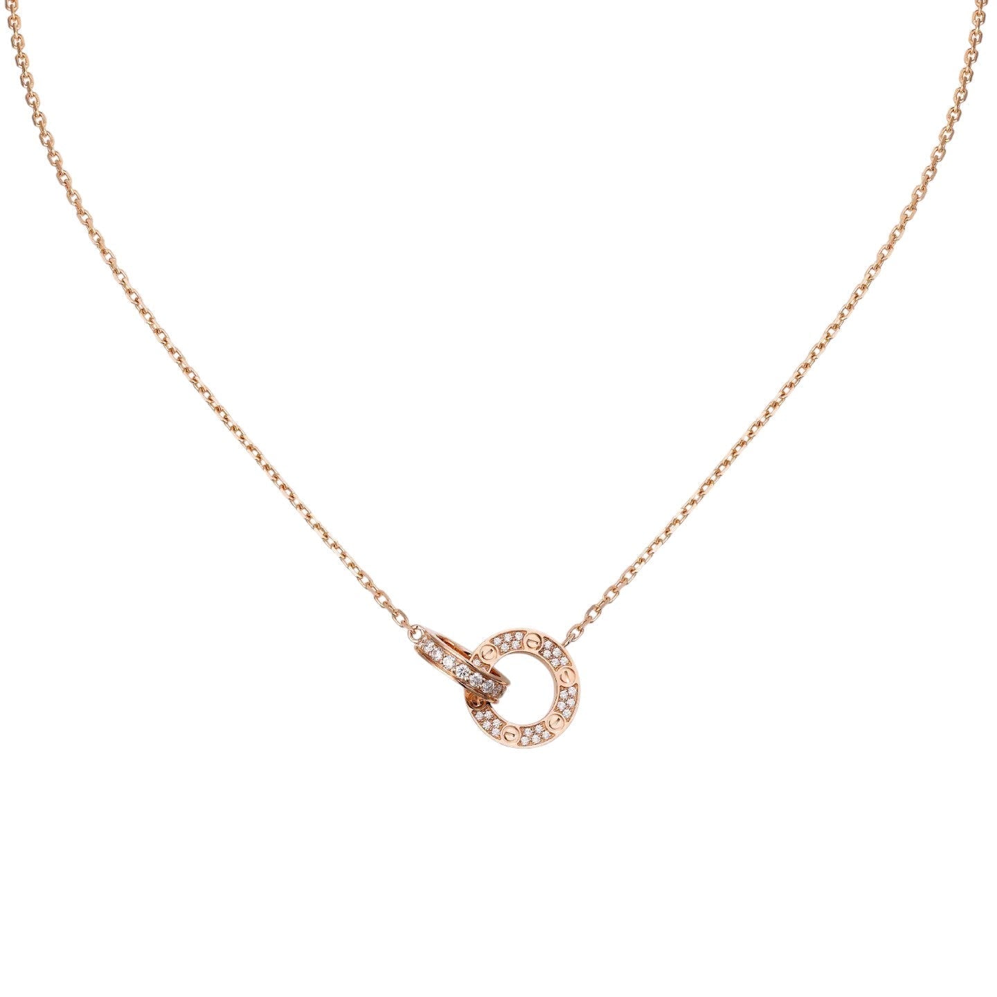 [Zalyn]LOVE DOUBLE-RING PENDANT FULL-PAVÉ NECKLACE