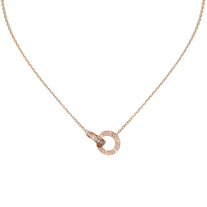 [Zalyn]LOVE DOUBLE-RING PENDANT FULL-PAVÉ NECKLACE