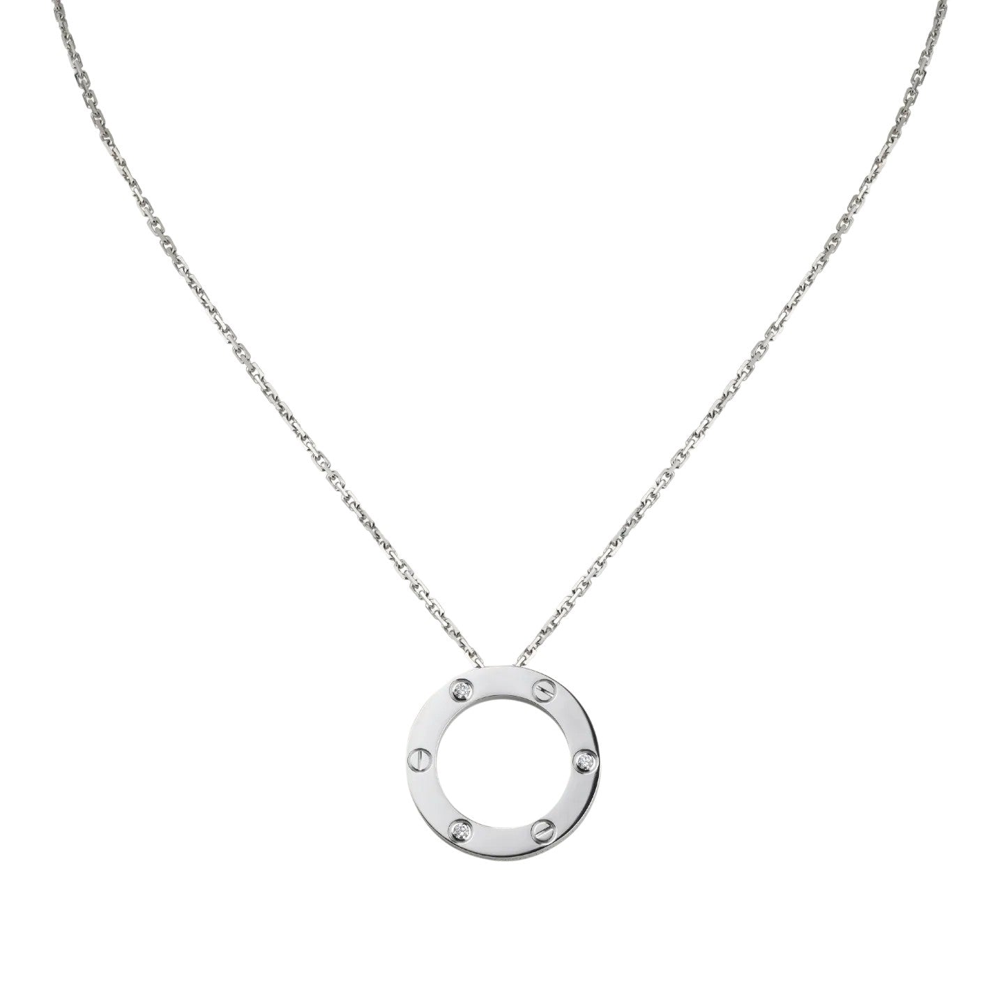 [Zalyn]LOVE LARGE CIRCULAR PENDANT 3-DIAMOND NECKLACE