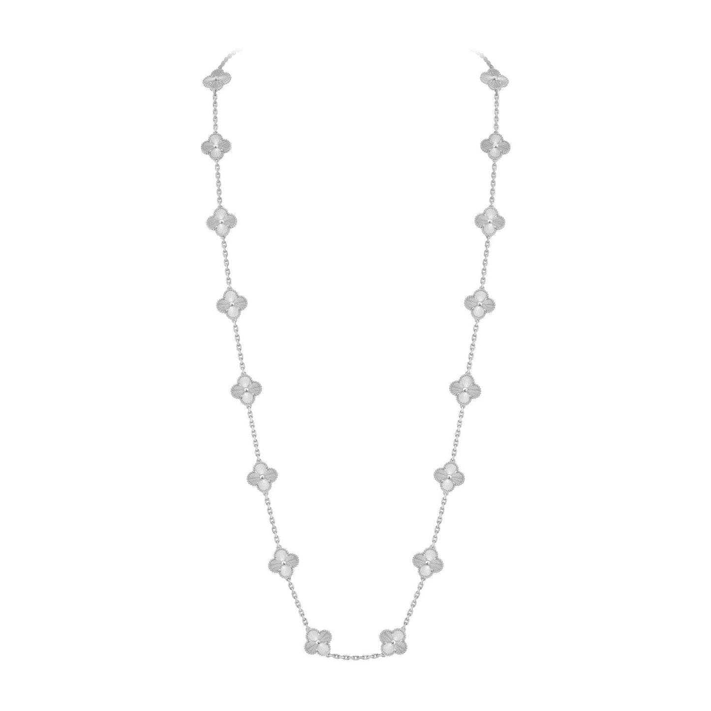 [Zalyn]CLASSIC 20-MOTIF LUCKY CLOVER LONG NECKLACE WHITE GOLD COLLECTION