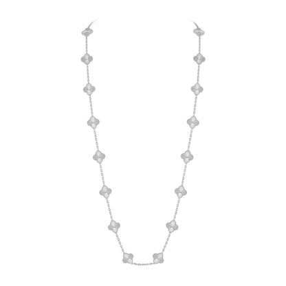 [Zalyn]CLASSIC 20-MOTIF LUCKY CLOVER LONG NECKLACE WHITE GOLD COLLECTION