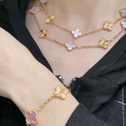 [Zalyn Jewelry ]CLOVER 20 MOTIFS LASER PINK MOP NECKLACE