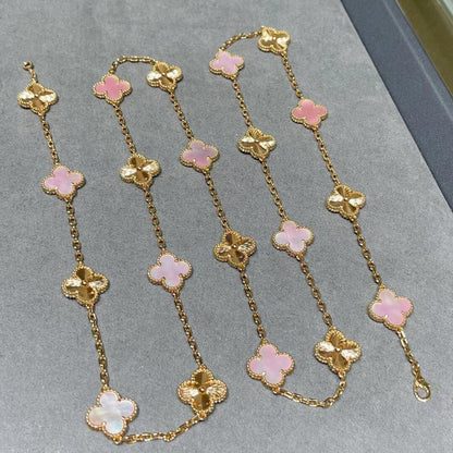 [Zalyn Jewelry ]CLOVER 20 MOTIFS LASER PINK MOP NECKLACE