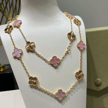 [Zalyn Jewelry ]CLOVER 20 MOTIFS LASER PINK MOP NECKLACE