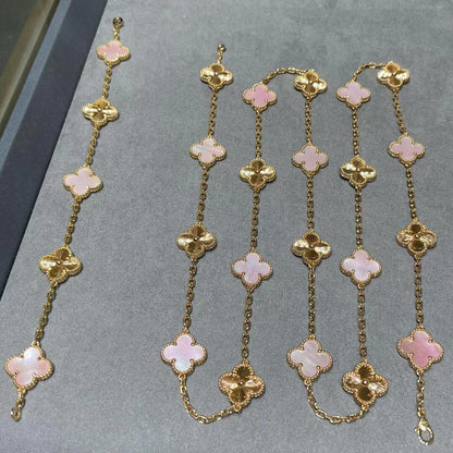 [Zalyn Jewelry ]CLOVER 20 MOTIFS LASER PINK MOP NECKLACE