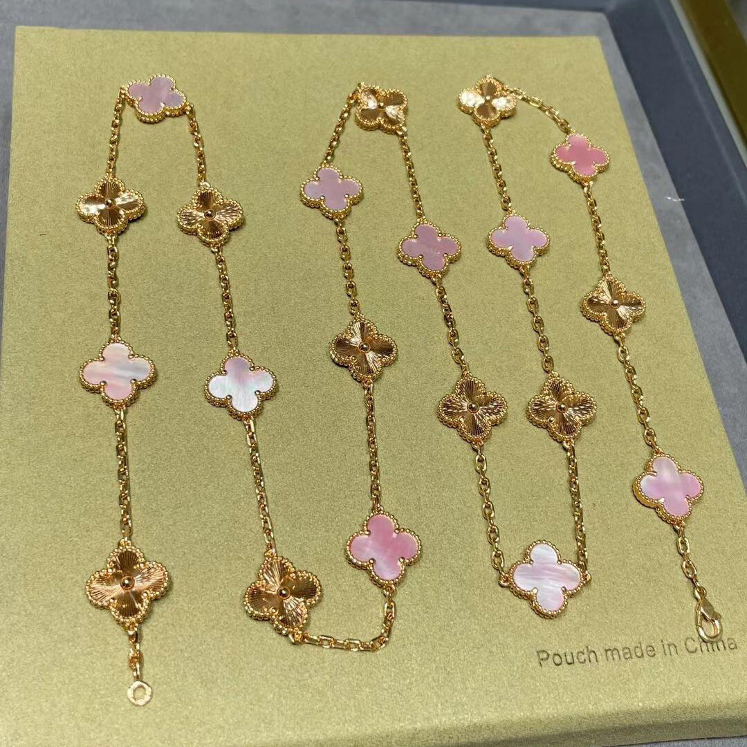 [Zalyn Jewelry ]CLOVER 20 MOTIFS LASER PINK MOP NECKLACE