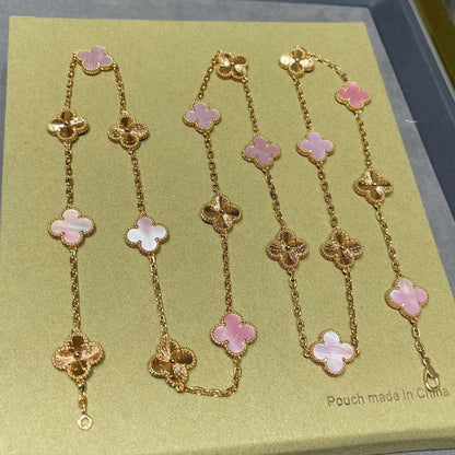 [Zalyn Jewelry ]CLOVER 20 MOTIFS LASER PINK MOP NECKLACE