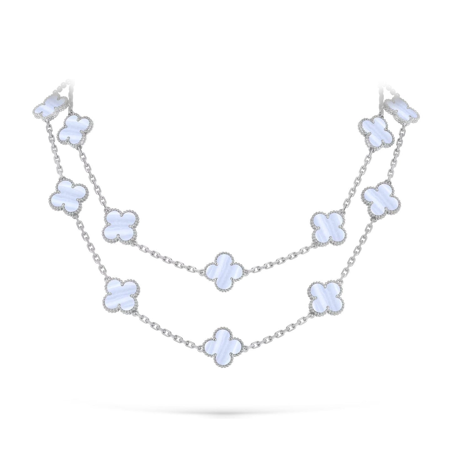 [Zalyn]CLASSIC 20-MOTIF LUCKY CLOVER LONG NECKLACE WHITE GOLD COLLECTION
