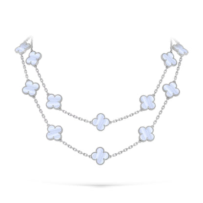 [Zalyn]CLASSIC 20-MOTIF LUCKY CLOVER LONG NECKLACE WHITE GOLD COLLECTION