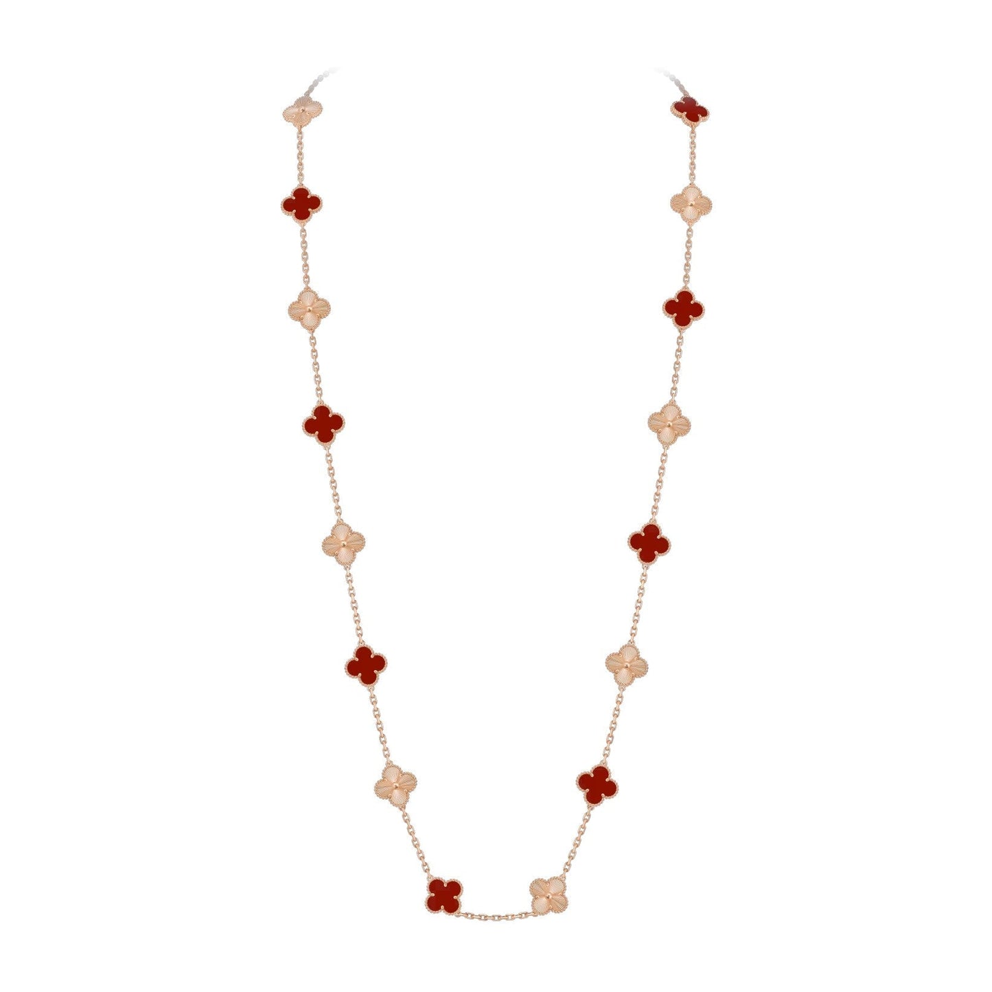 [Zalyn]CLASSIC 20-MOTIF LUCKY CLOVER LONG NECKLACE ROSE GOLD COLLECTION