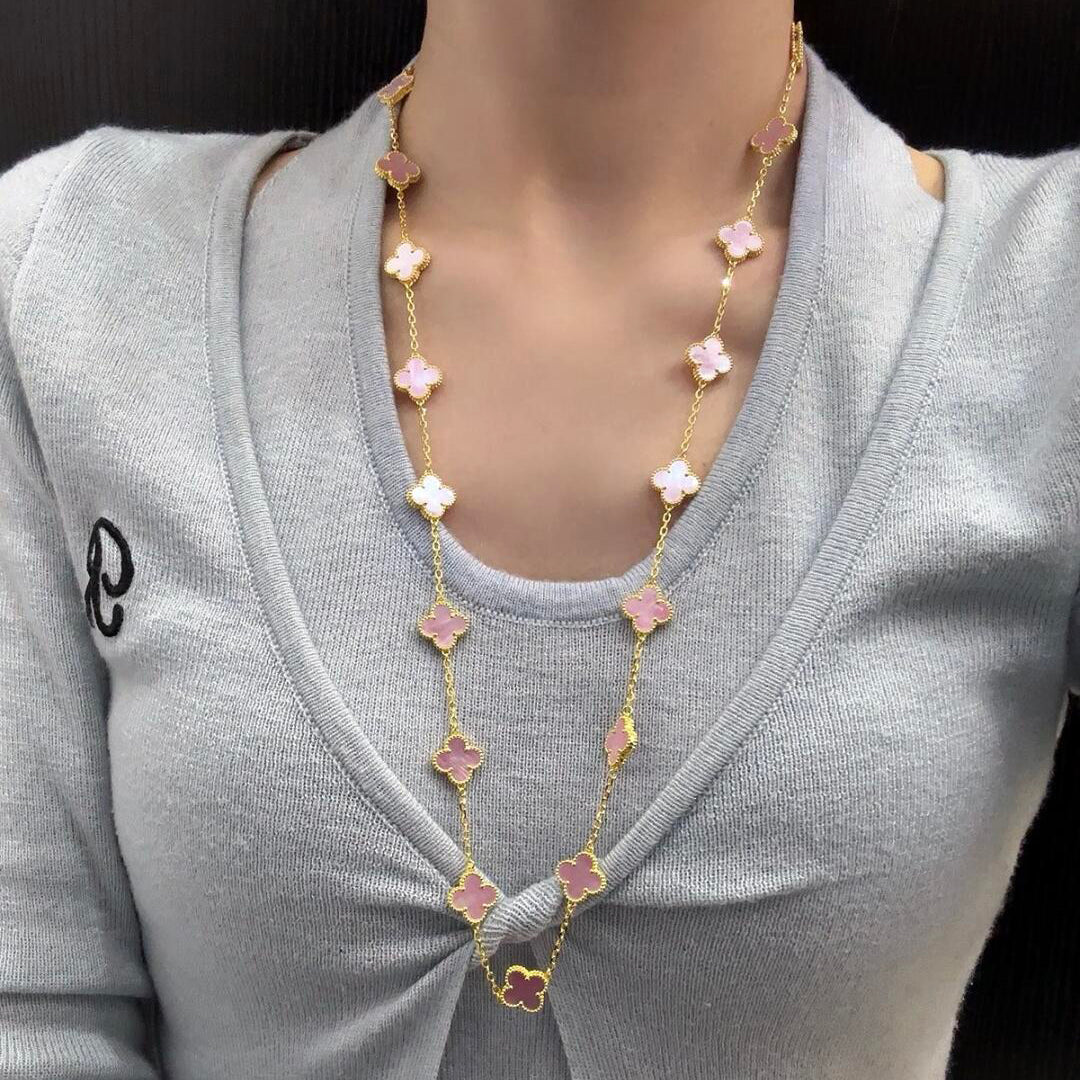 [Zalyn Jewelry ]CLOVER 20 MOTIFS PINK MOP NECKLACE