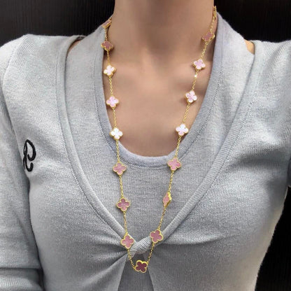 [Zalyn Jewelry ]CLOVER 20 MOTIFS PINK MOP NECKLACE