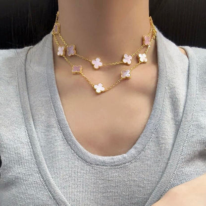 [Zalyn Jewelry ]CLOVER 20 MOTIFS PINK MOP NECKLACE