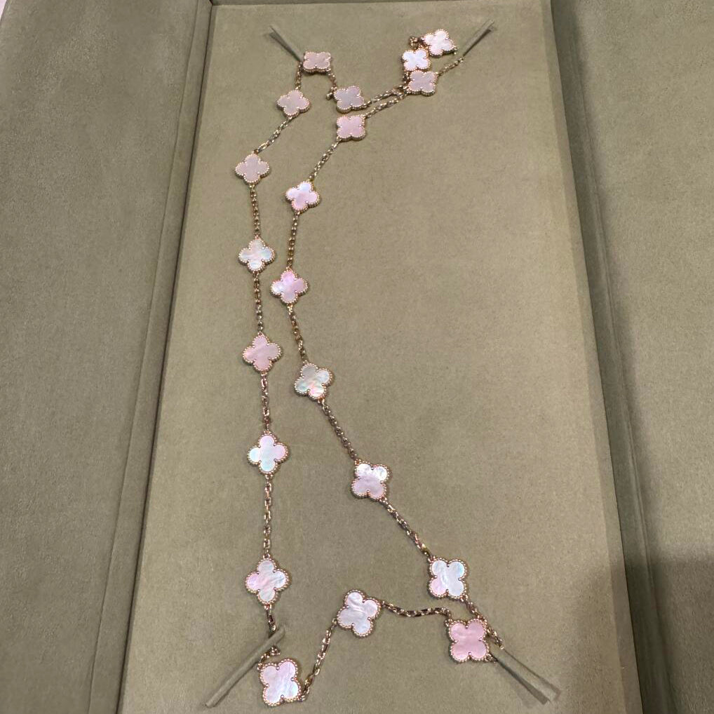 [Zalyn Jewelry ]CLOVER 20 MOTIFS PINK MOP NECKLACE