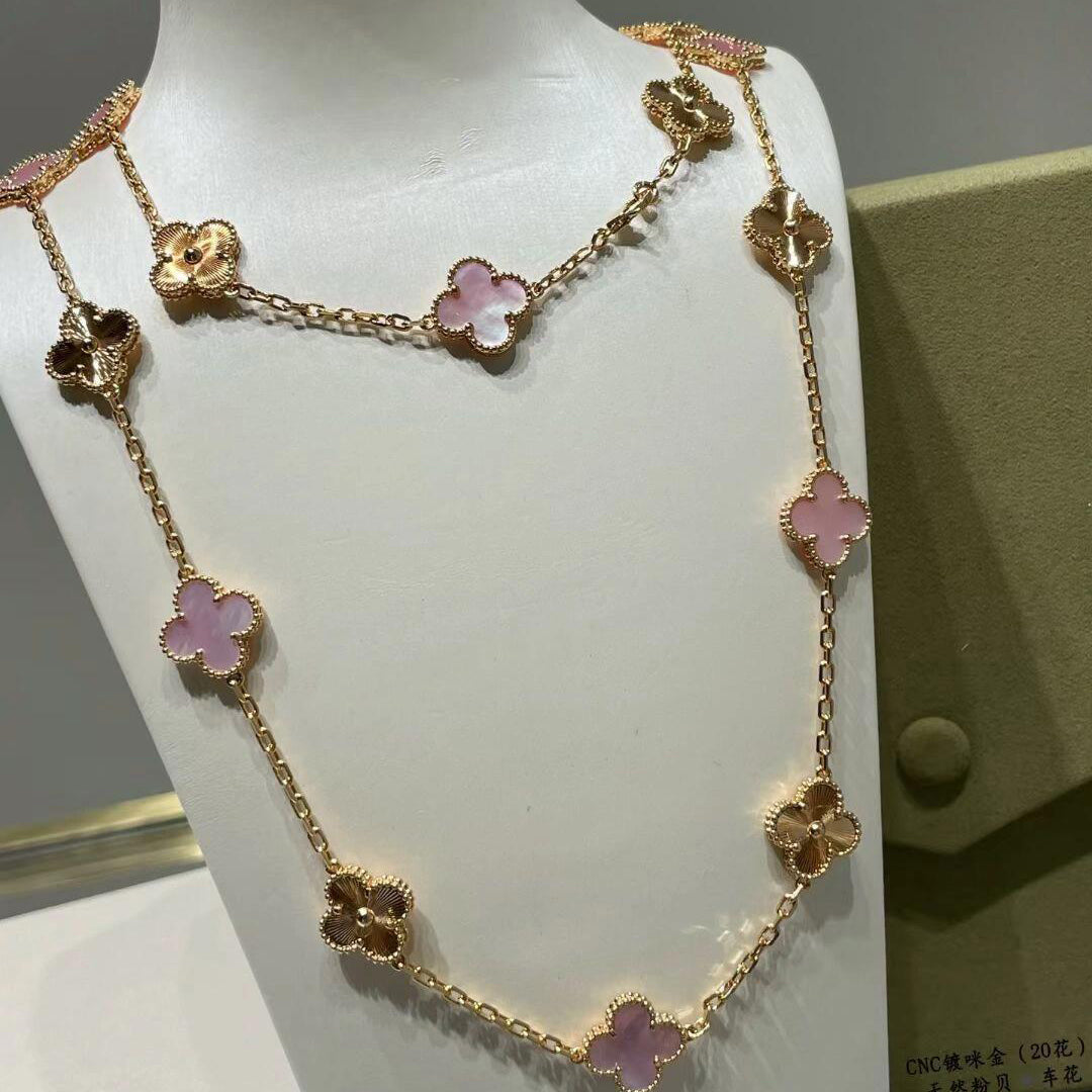 [Zalyn Jewelry ]CLOVER 20 MOTIFS LASER PINK MOP NECKLACE