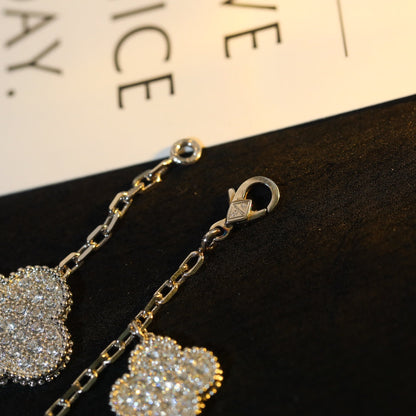 [Zalyn Jewelry ]CLOVER BRACELET 5 MOTIF SILVER DIAMOND PAVED