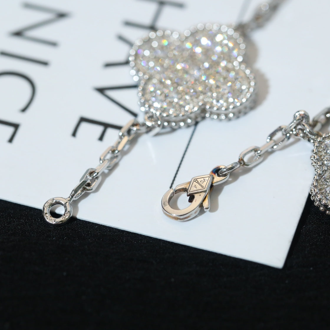 [Zalyn Jewelry ]CLOVER BRACELET 5 MOTIF SILVER DIAMOND PAVED