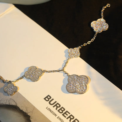 [Zalyn Jewelry ]CLOVER BRACELET 5 MOTIF SILVER DIAMOND PAVED