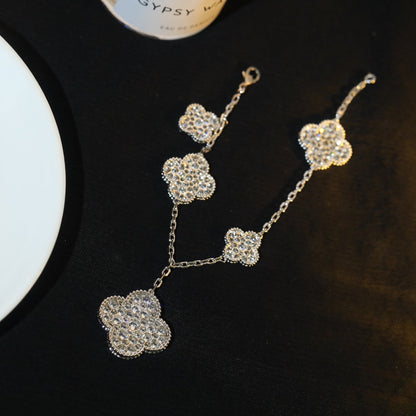 [Zalyn Jewelry ]CLOVER BRACELET 5 MOTIF SILVER DIAMOND PAVED