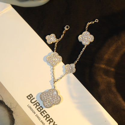 [Zalyn Jewelry ]CLOVER BRACELET 5 MOTIF SILVER DIAMOND PAVED