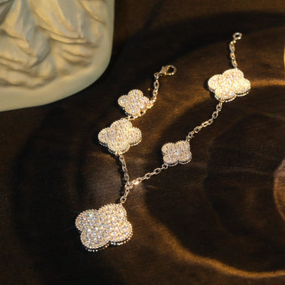 [Zalyn Jewelry ]CLOVER BRACELET 5 MOTIF SILVER DIAMOND PAVED