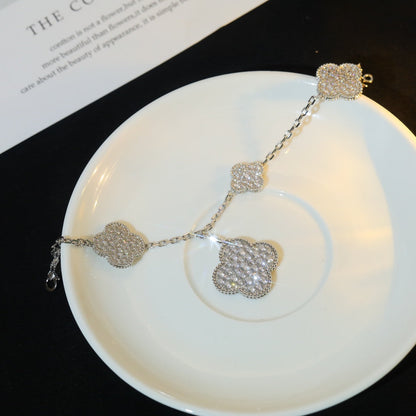 [Zalyn Jewelry ]CLOVER BRACELET 5 MOTIF SILVER DIAMOND PAVED