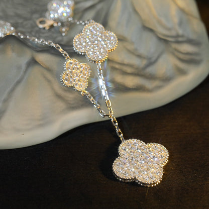 [Zalyn Jewelry ]CLOVER BRACELET 5 MOTIF SILVER DIAMOND PAVED