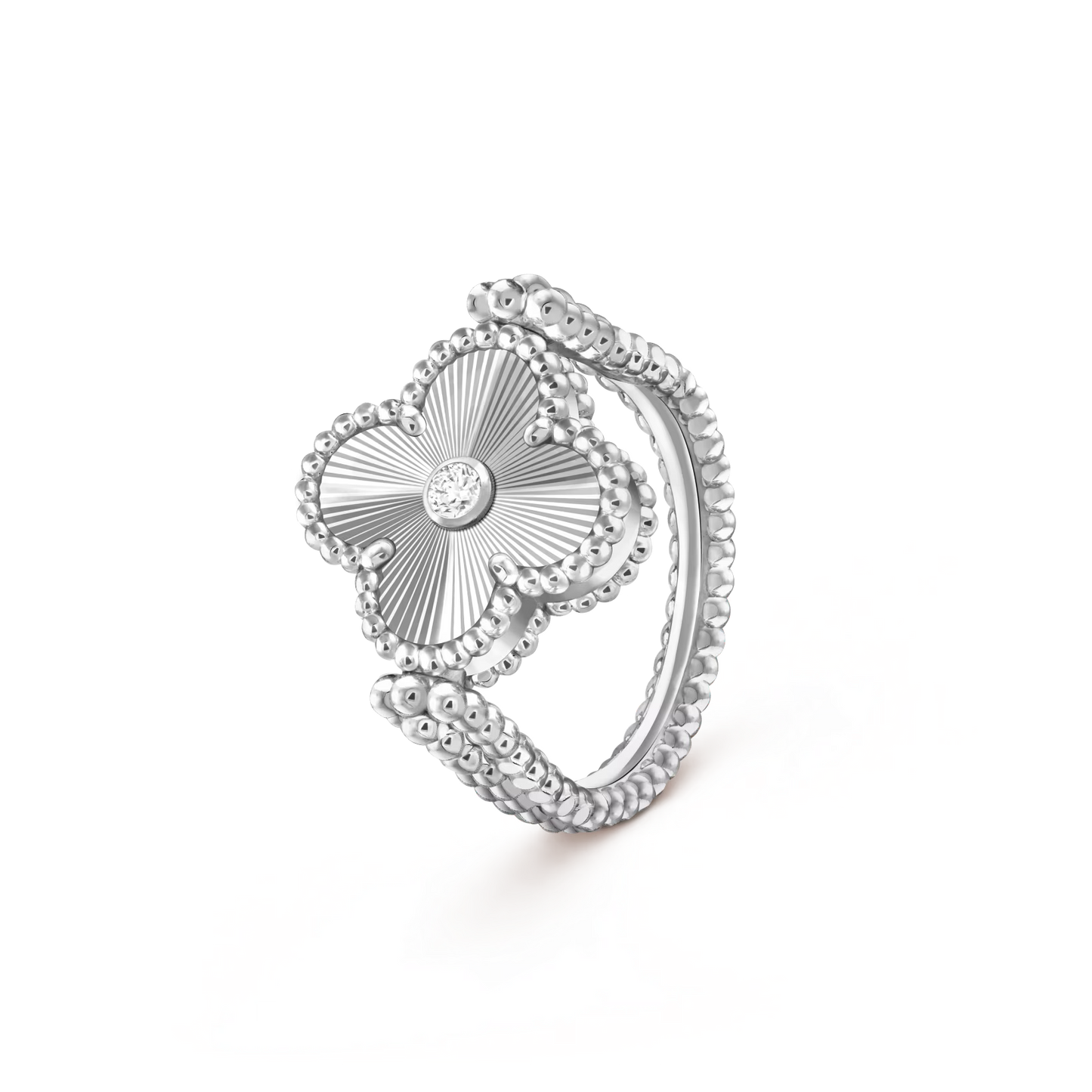 [Zalyn]LUCKY CLOVER WHITE GOLD REVERSIBLE RING