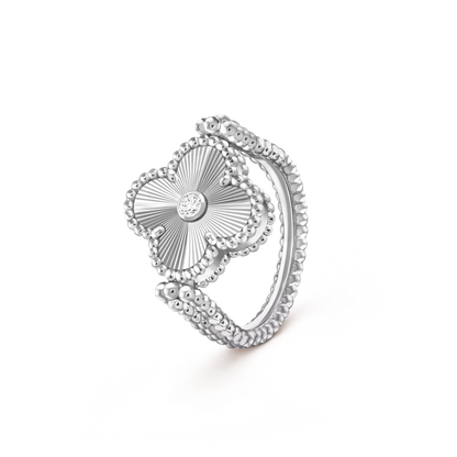 [Zalyn]LUCKY CLOVER WHITE GOLD REVERSIBLE RING