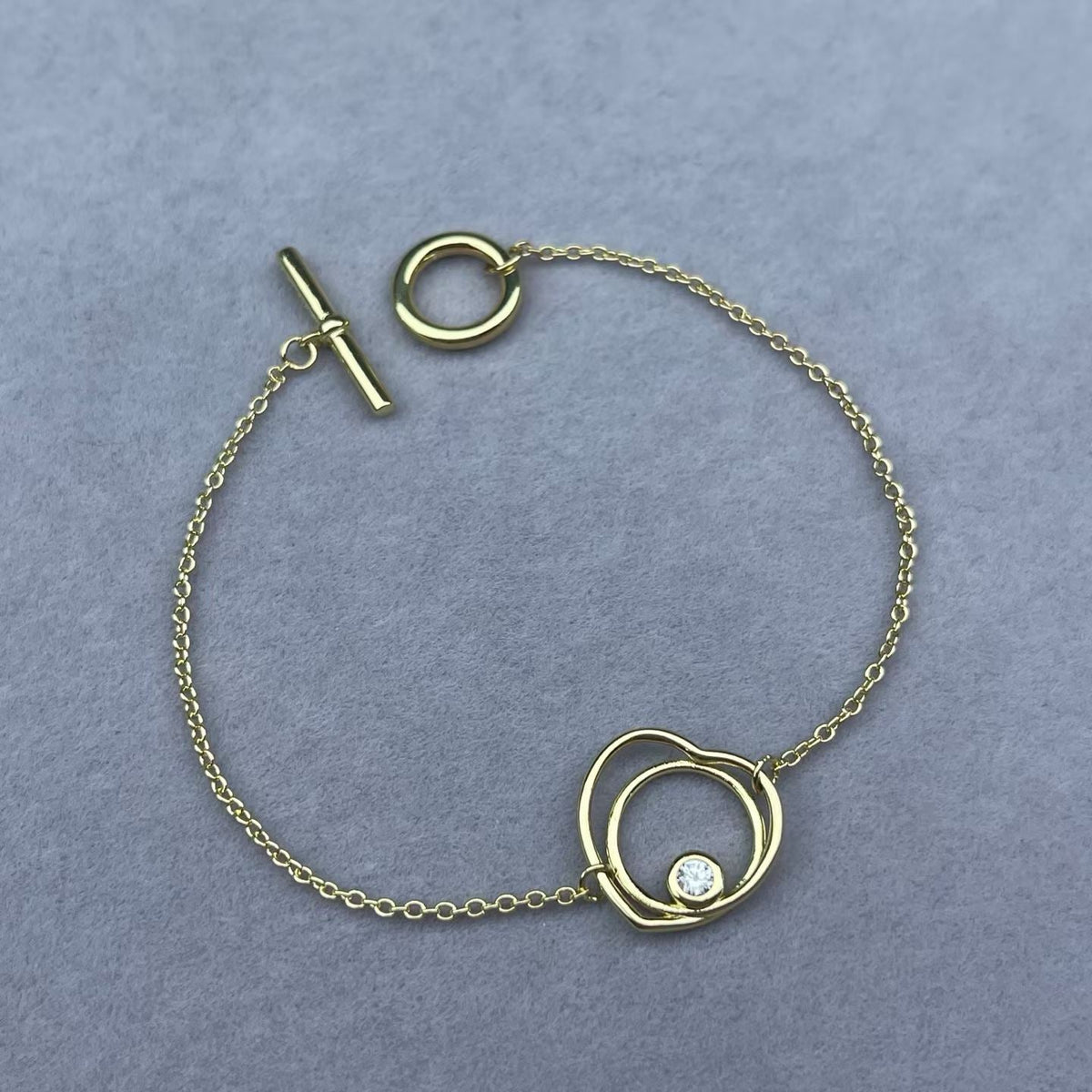[Zalyn Jewelry]HOLLOW HEART SINGLE DIAMOND BRACELET
