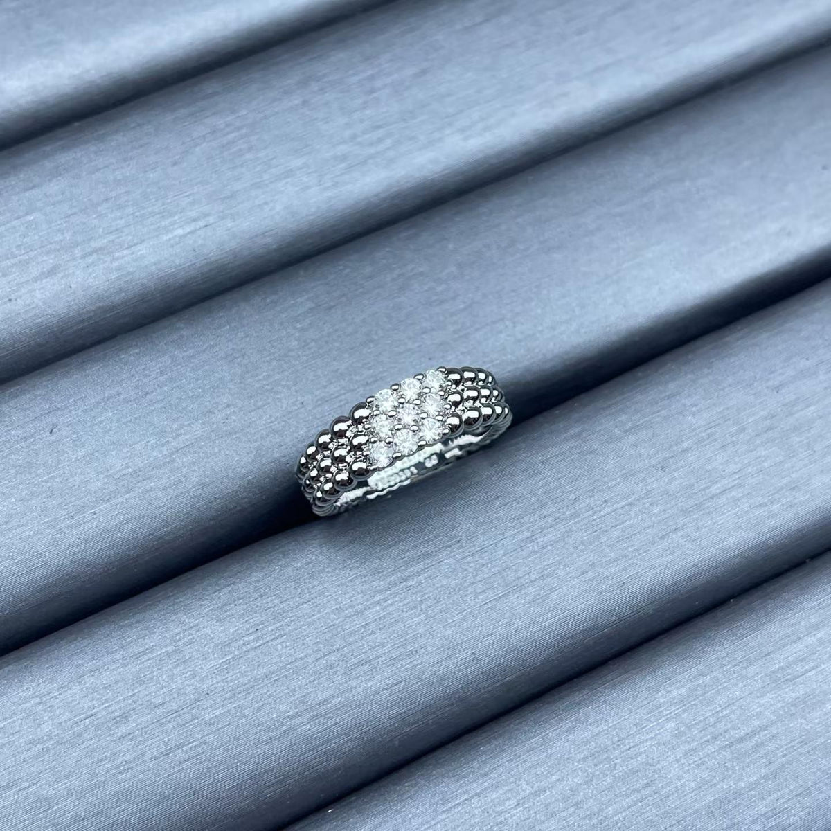 [Zalyn Jewelry]NARROW BEADED RING WITH DIAMONDS