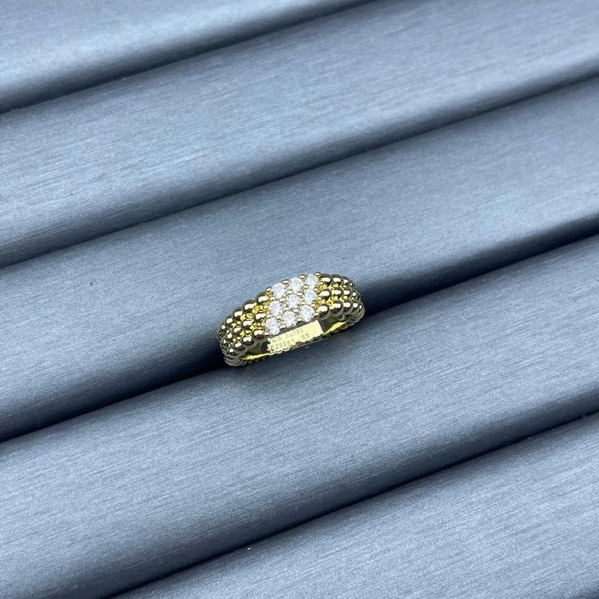 [Zalyn Jewelry]NARROW BEADED RING WITH DIAMONDS