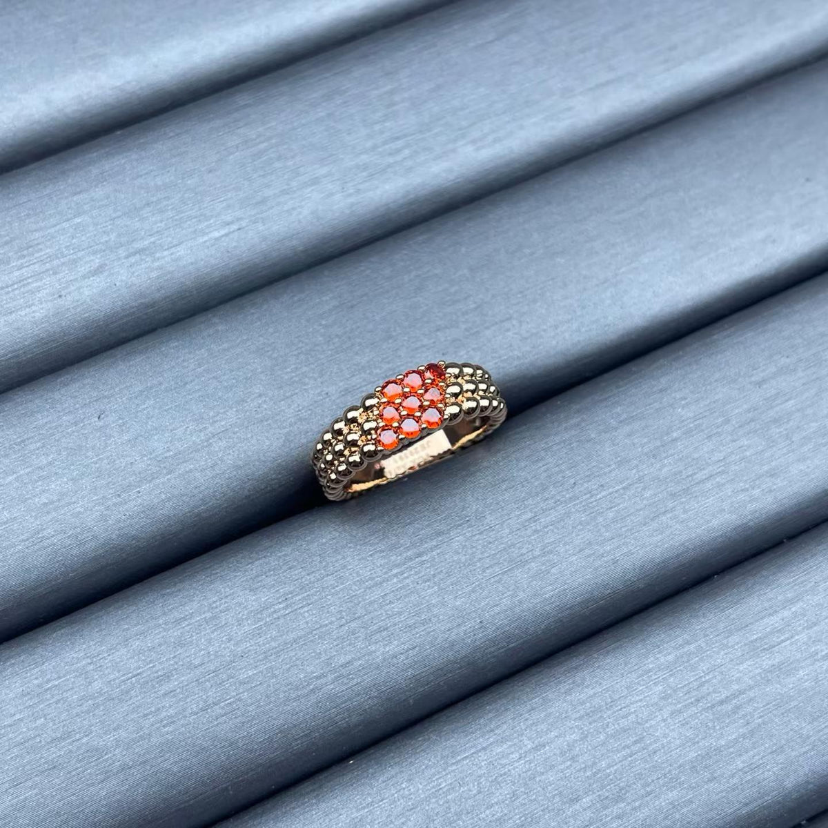 [Zalyn Jewelry]NARROW BEADED RING WITH DIAMONDS