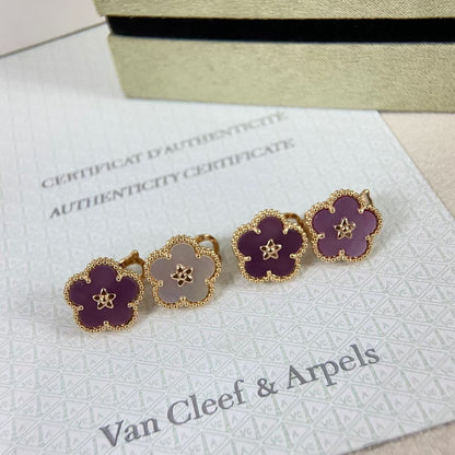 [Zalyn Jewelry]NEW PURPLE PLUM FRAGRANCE PLUM BLOSSOM GOLD EARRINGS