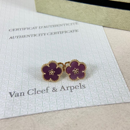 [Zalyn Jewelry]NEW PURPLE PLUM FRAGRANCE PLUM BLOSSOM GOLD EARRINGS