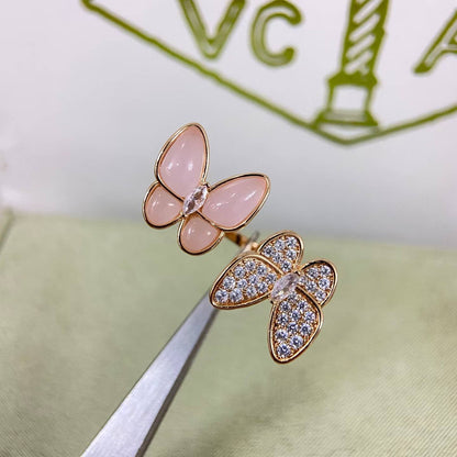 [Zalyn Jewelry]TWIN BUTTERFLY NEW DIAMOND & PINK BUTTERFLY RING