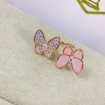 [Zalyn Jewelry]TWIN BUTTERFLY NEW DIAMOND & PINK BUTTERFLY RING