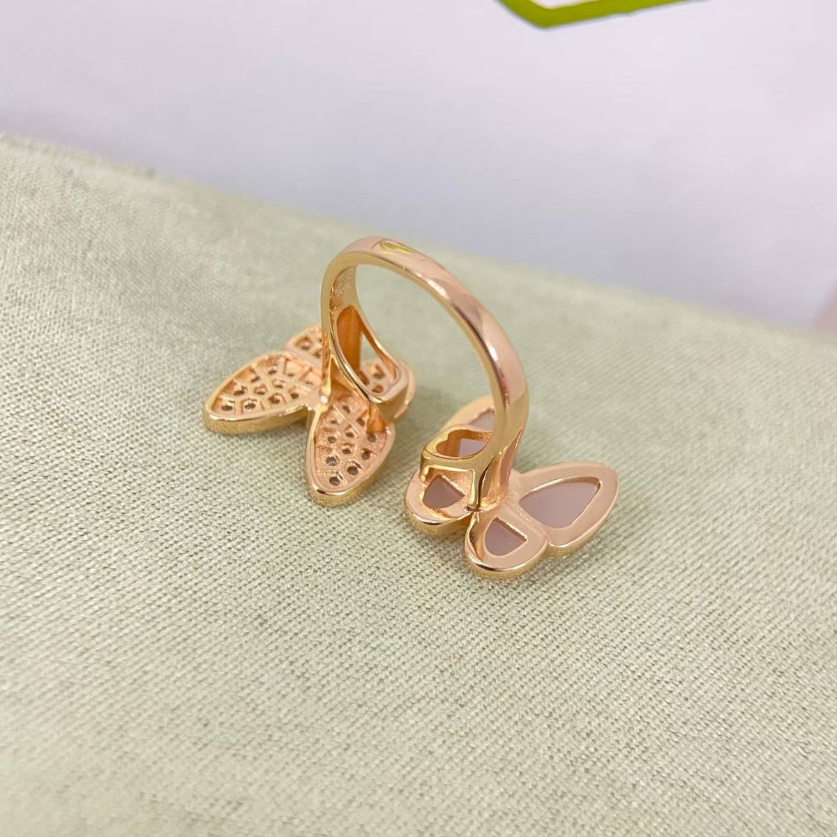 [Zalyn Jewelry]TWIN BUTTERFLY NEW DIAMOND & PINK BUTTERFLY RING