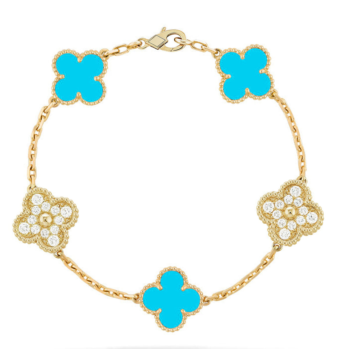 [Zalyn]LUCKY CLOVER 5-MOTIF BRACELET - TURQUOISE COLLECTION