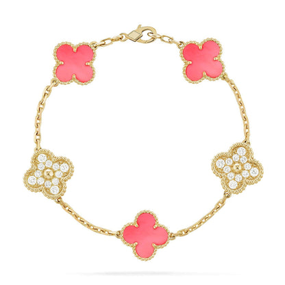 [Zalyn]LUCKY CLOVER 5-MOTIF BRACELET - PINK MOTHER-OF-PEARL COLLECTION
