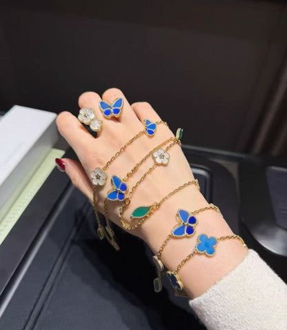 [Zalyn Jewelry ]LUCKY SPRING GOLD BLUESTONE WHITE MOTHER-OF-PEARL BRACELET