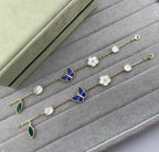 [Zalyn Jewelry ]LUCKY SPRING GOLD BLUESTONE WHITE MOTHER-OF-PEARL BRACELET