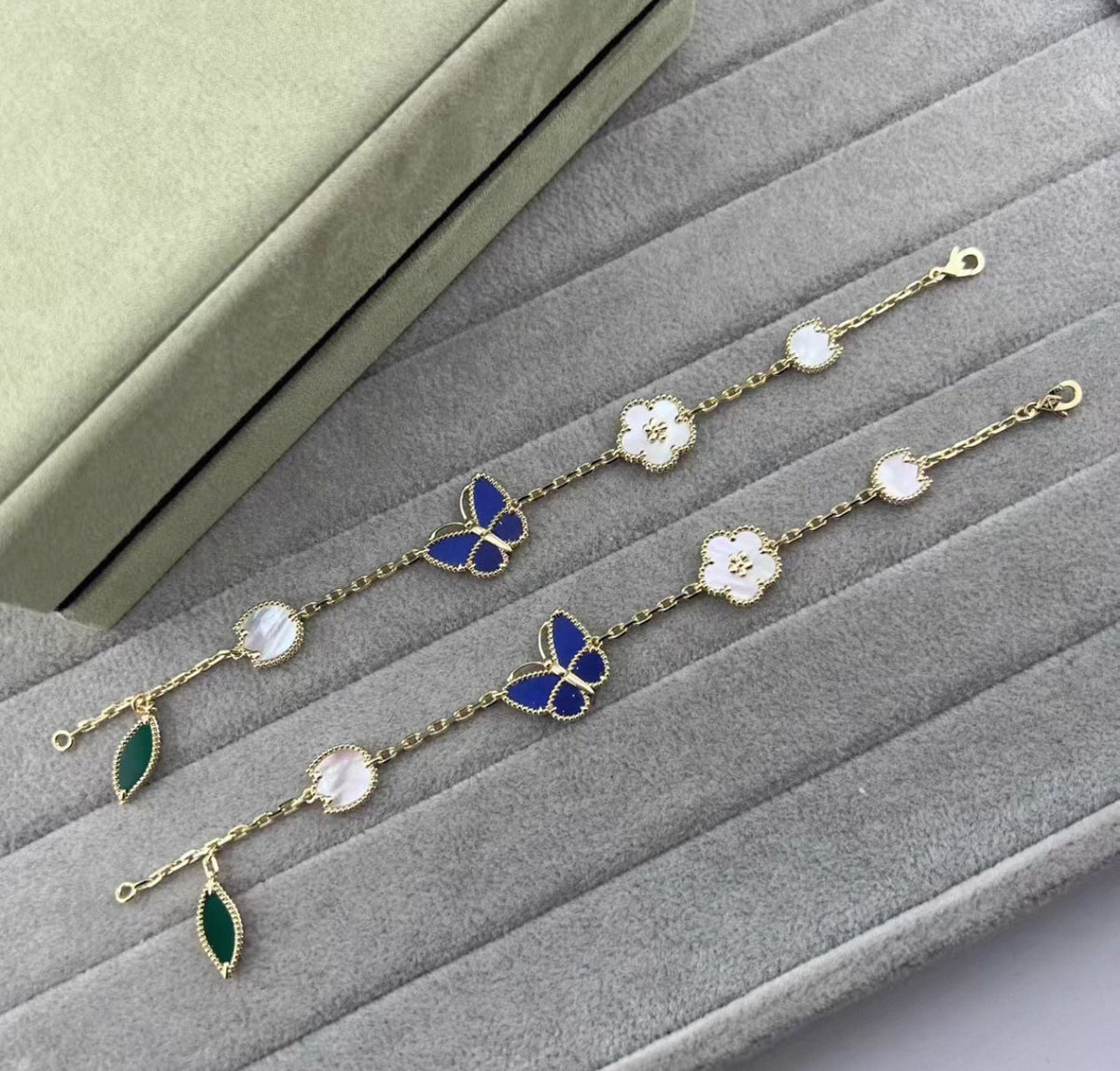 [Zalyn Jewelry ]LUCKY SPRING GOLD BLUESTONE WHITE MOTHER-OF-PEARL BRACELET