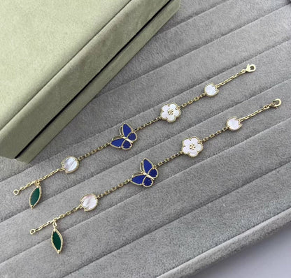 [Zalyn Jewelry ]LUCKY SPRING GOLD BLUESTONE WHITE MOTHER-OF-PEARL BRACELET