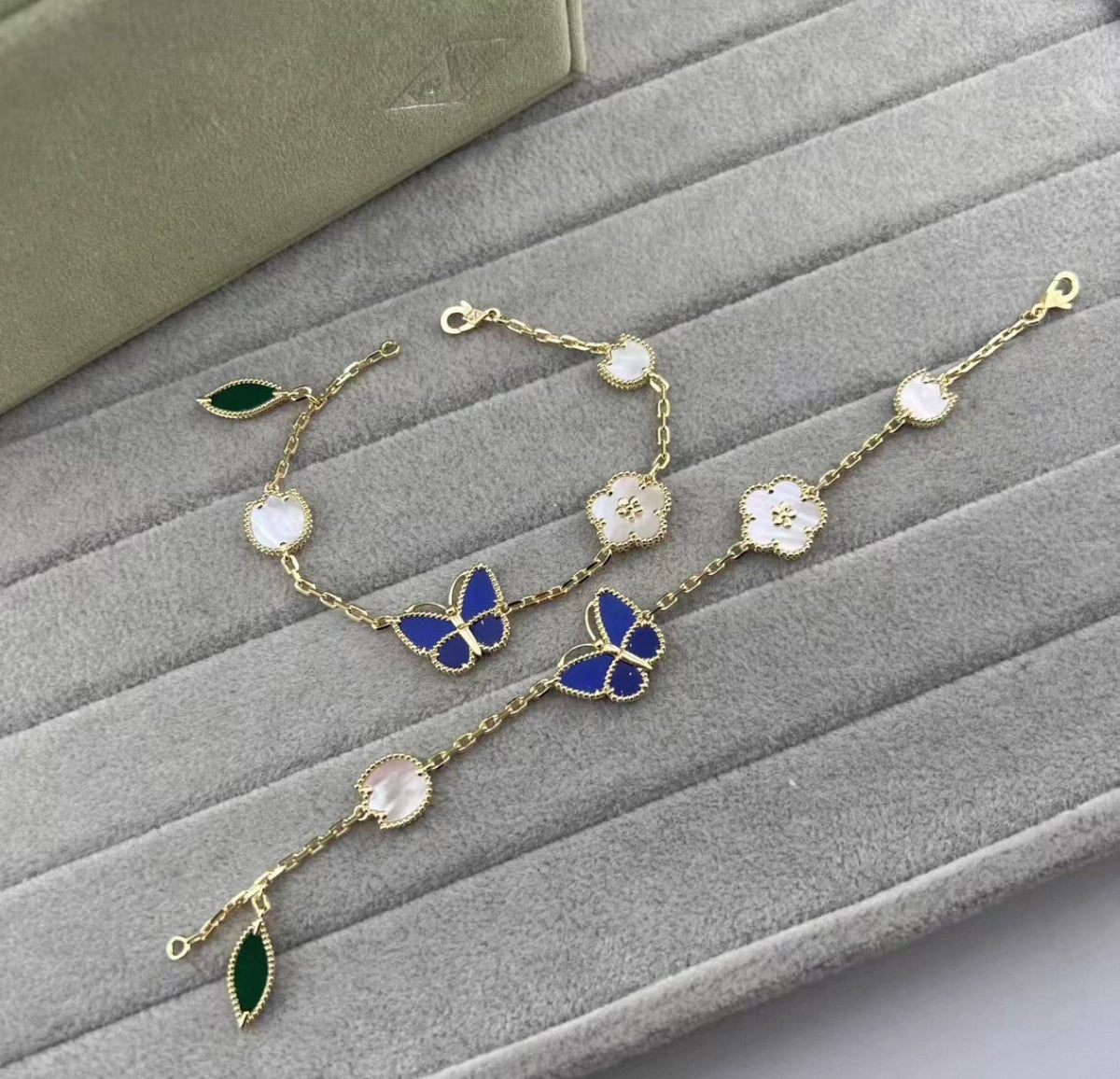 [Zalyn Jewelry ]LUCKY SPRING GOLD BLUESTONE WHITE MOTHER-OF-PEARL BRACELET