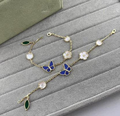 [Zalyn Jewelry ]LUCKY SPRING GOLD BLUESTONE WHITE MOTHER-OF-PEARL BRACELET