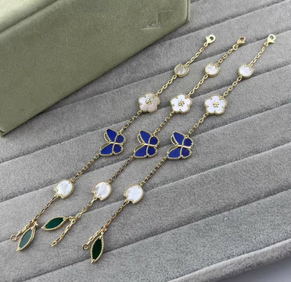 [Zalyn Jewelry ]LUCKY SPRING GOLD BLUESTONE WHITE MOTHER-OF-PEARL BRACELET