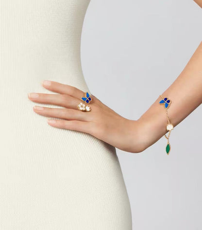 [Zalyn Jewelry ]LUCKY SPRING GOLD BLUESTONE WHITE MOTHER-OF-PEARL BRACELET