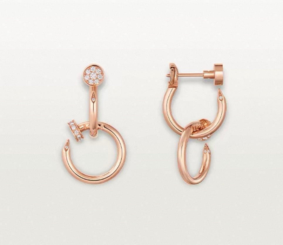 [Zalyn Jewelry]NAIL COLLECTION DIAMOND SET DOUBLE HOOP EARRINGS